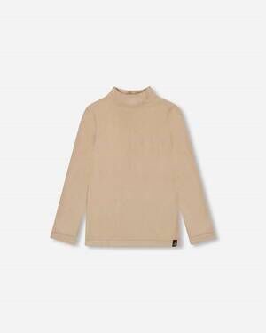 NEW DEUX PAR DEUX girls' brushed rib mock neck long sleeve top in beige